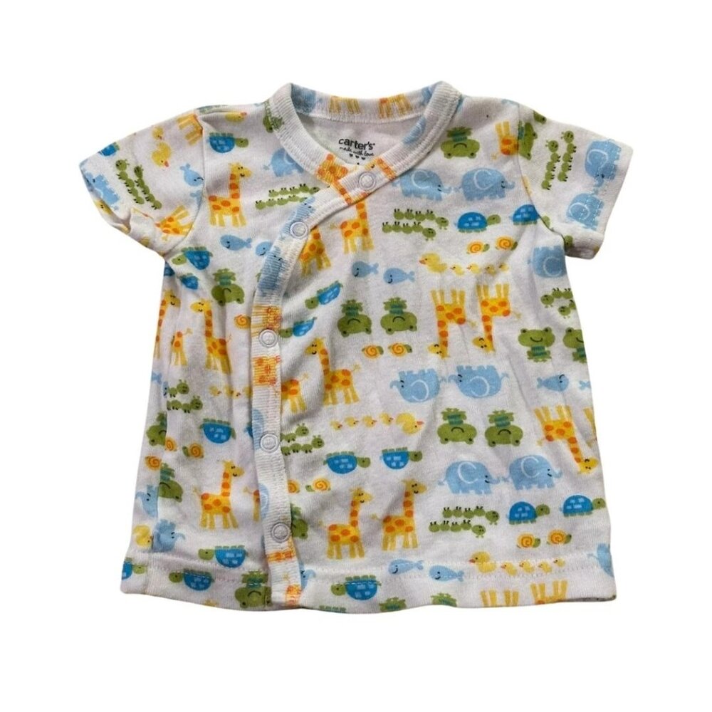 Carter's Infant Boy White Animal Print Short Sleeve Button Down Top